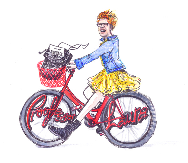 jenny robins - logo design - proof reader - bicycle - proofessor Laura web